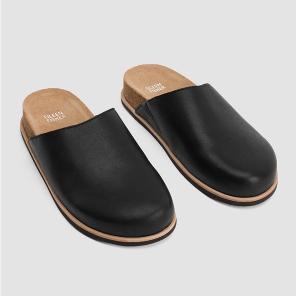 Eileen Fisher Black Slip-On Mules Bios Leather Mule NWOB - Picture 2 of 8